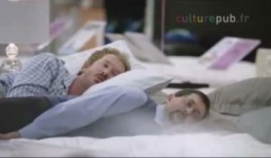 Men spooning in public? Bedding store drama