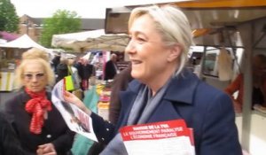 Européennes : Marine Le Pen tracte sur le marché de Valenciennes