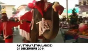 En Thaïlande, des éléphants déguisés en père Noël distribuent les cadeaux