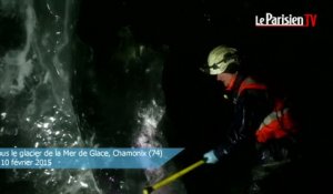 Un barrage sous le glacier de la Mer de Glace à Chamonix