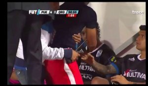 un fan entre sur le terrain pour aller embrasser Ronaldinho sur le banc de touche