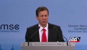 Zionist Union chief Isaac Herzog speaking at a Munich Security Conference