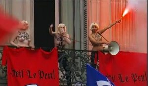 Les Femen violemment évacuées après avoir interrompu le discours de Marine Le Pen