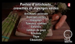 Gourmand - Poêlée d'artichauts, crevettes et asperges vertes - 20150623