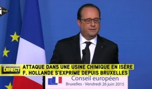 Isère: Hollande annonce qu'un auteur a été "arrêté" et "identifié"