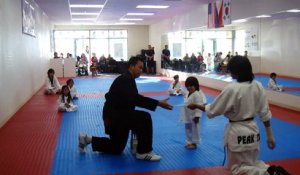 Un petit garçon fait du taekwondo