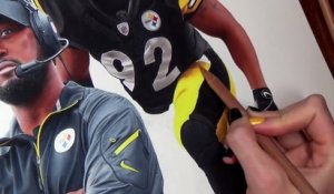 Une artiste dessine les joueurs des Pittsburgh Steelers à la main : ultra réaliste