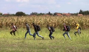 En Hongrie, des migrants fuient le camp de fortune de Röszke
