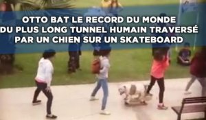 Otto bat le record du monde du plus long tunnel humain traversé par un chine sur un skateboard