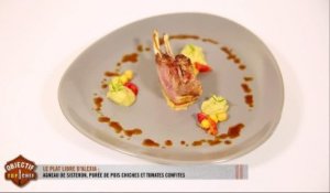 Le plat d'Alexia : agneau de Sisteron, purée de pois chiches et tomates confites