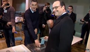 Le Président François Hollande vote et rate l'urne à Tulle