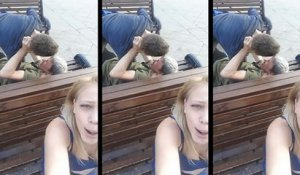 Elle fait un selfie vidéo pendant que deux hommes ivres se battent