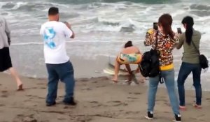 Un idiot sort un requin de l'eau pour prendre un selfie