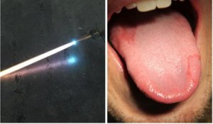 Un homme éteint un chalumeau à 3400 °C avec sa langue !