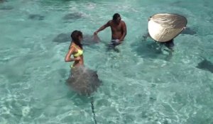 Le shooting photo d'Irina Shayk avec des requins et des raies à Tahiti