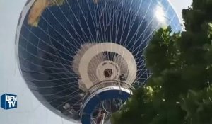 Cette montgolfière ballotée contrainte d'atterrir d'urgence en pleine ville à cause de forts vents