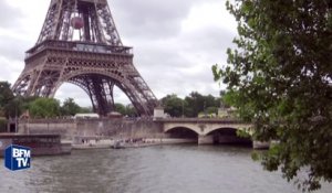 Loi Travail: une banderole de la CGT accrochée sur la tour Eiffel