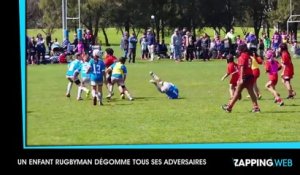 Un enfant rugbyman dégomme tous ses adversaires