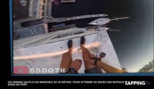 Un homme saute d’un immeuble de 40 mètres pour atterrir au milieu des bateaux dans un port