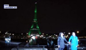 La Tour Eiffel illuminée de vert à l'occasion de l'accord de Paris sur le climat