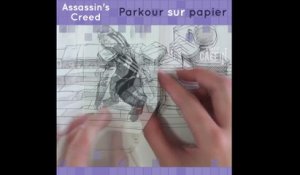 Parkour Assassin's Creed dessiné sur papier