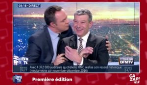 Christophe Delay fait un bisou à Nicolas Doze en direct sur BFM TV