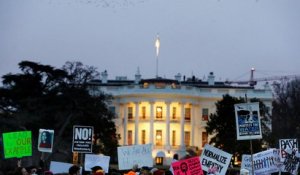 "Not our president!" shout angry protesters in the US