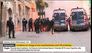 Manif anti-Le Pen à Nantes: Les images impressionnantes d'un CRS touché par un cocktail Molotov, la jambe en feu