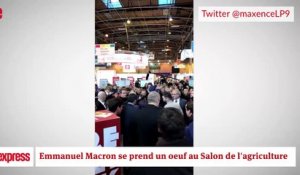 Emmanuel Macron reçoit un oeuf au Salon de l'agriculture