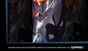 François Fillon tente de récupérer le micro d’un journaliste tombé dans l’eau (Vidéo)