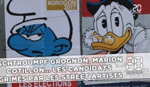 Schtroumpf Grognon, Marion Cotillon... Les candidats  grimés par les street artists