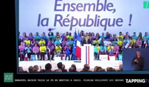 Emmanuel Macron s’en prend au Front National en meeting à Paris, Florian Philippot lui répond