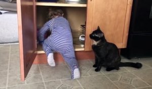 Un chat enferme un bébé dans un placard !