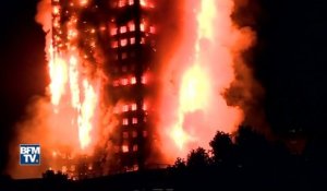 Un immeuble détruit par les flammes à Londres