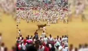 Espagne : Cet homme a réalisé un flip spectaculaire sur le dos d'un taureau furieux !