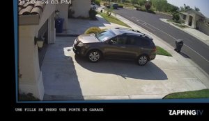 Trop pressée, elle se prend la porte de son garage en pleine tête (Vidéo)