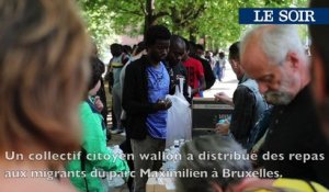 Football et distribution de nourriture pour les migrants du parc Maximilien à Bruxelles
