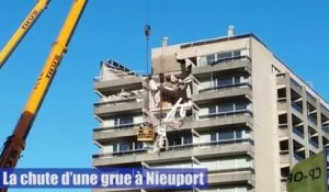 Tempête à Nieuport: une grue chute sur un immeuble