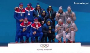 JO 2018 : Biathlon - Relais 4 x 7.5 km Hommes. La cérémonie des médailles