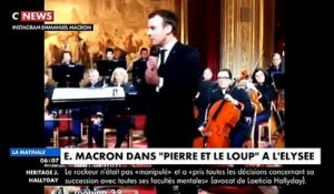 Emmanuel Macron jouant dans "Pierre et le Loup" dans les salons de l'Elysée