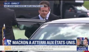 Le Président Emmanuel Macron et son épouse quittent la base aérienne d'Andrews pour se rendre à la Maison-Blanche