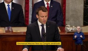 "Je suis sûr qu'un jour les Etats-Unis reviendront pour se joindre à l'accord de Paris" sur le climat, déclare Emmanuel Macron, face au Congrès américain