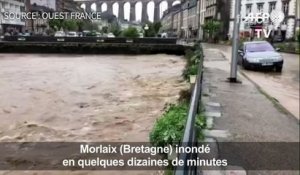 Le centre-ville de Morlaix inondé à la suite d'un violent orage