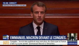 Macron devant le Congrès: "Je sais que je ne peux pas tout, je sais que je ne réussis pas tout, mais mon devoir est de ne jamais m'y résoudre et de mener inlassablement ce combat"