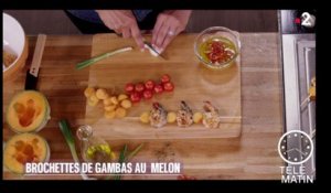Gourmand - Brochettes gambas melon à la plancha