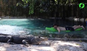 Cet homme se baigne avec 2 crocodiles dans sa piscine...