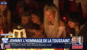 Les images de Laetitia Hallyday à Saint-Barth chantant "Mon pays, c'est l'amour" avec des fans devant la tombe de Johnny