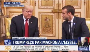 Trump reçu à l'Elysée: "J'apprécie ce que vous avez dit sur le partage du financement de la défense. Nous voulons une Europe forte"