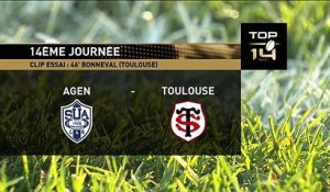 TOP 14 - Essai Arthur BONNEVAL (ST) - Agen - Toulouse - J14 - Saison 2018/2019