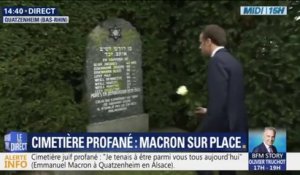 Emmanuel Macron vient d'arriver dans le cimetière juif profané de Quatzenheim